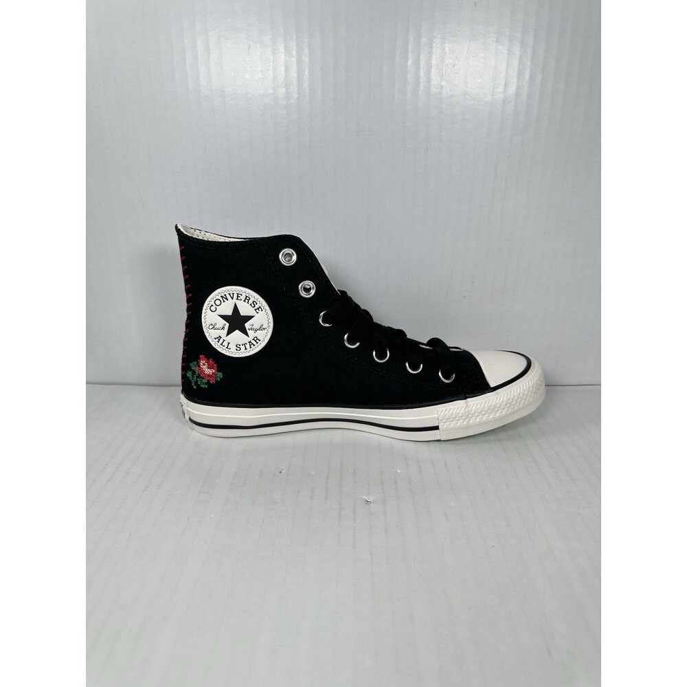Sz 7.5 Converse Women Sneaker Black Hi Rose Embroidered Jellyfish Jitter A13657C